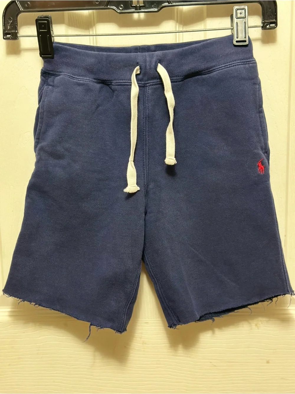 Ralph Lauren Navy Cotton Drawstring Athletic Shorts with Red Polo Logo